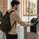 Generic biometric terminal beside secure access gates in a modern UAE university building